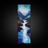 River in Mountains, moody landscape painting, smoky mountain art, rustic wall art, wabi sabi art, framed canvas print