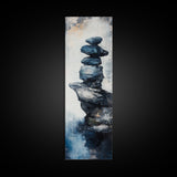Stacked Rocks, wabi sabi art, zen wall art, minimalist art, sacred geometry wall art, framed canvas print, vertical wall art