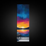 Sunset Over Water, Lake Tahoe Art, Bold Colors, Framed Canvas Print, Tall Narrow Art, Boho Art, Above Bed Wall Art, Panoramic Art