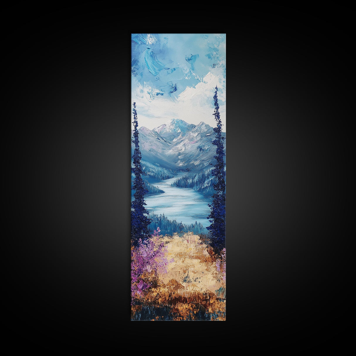 Mountain River, landscape painting, lake Tahoe art, pine tree art, rustic wall art, framed canvas print, extra wide art
