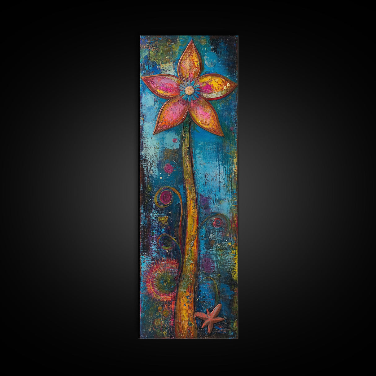 Vibrant Flower, botanical prints, pink orange wall art, boho art, whimsical art, tall narrow art, framed canvas print
