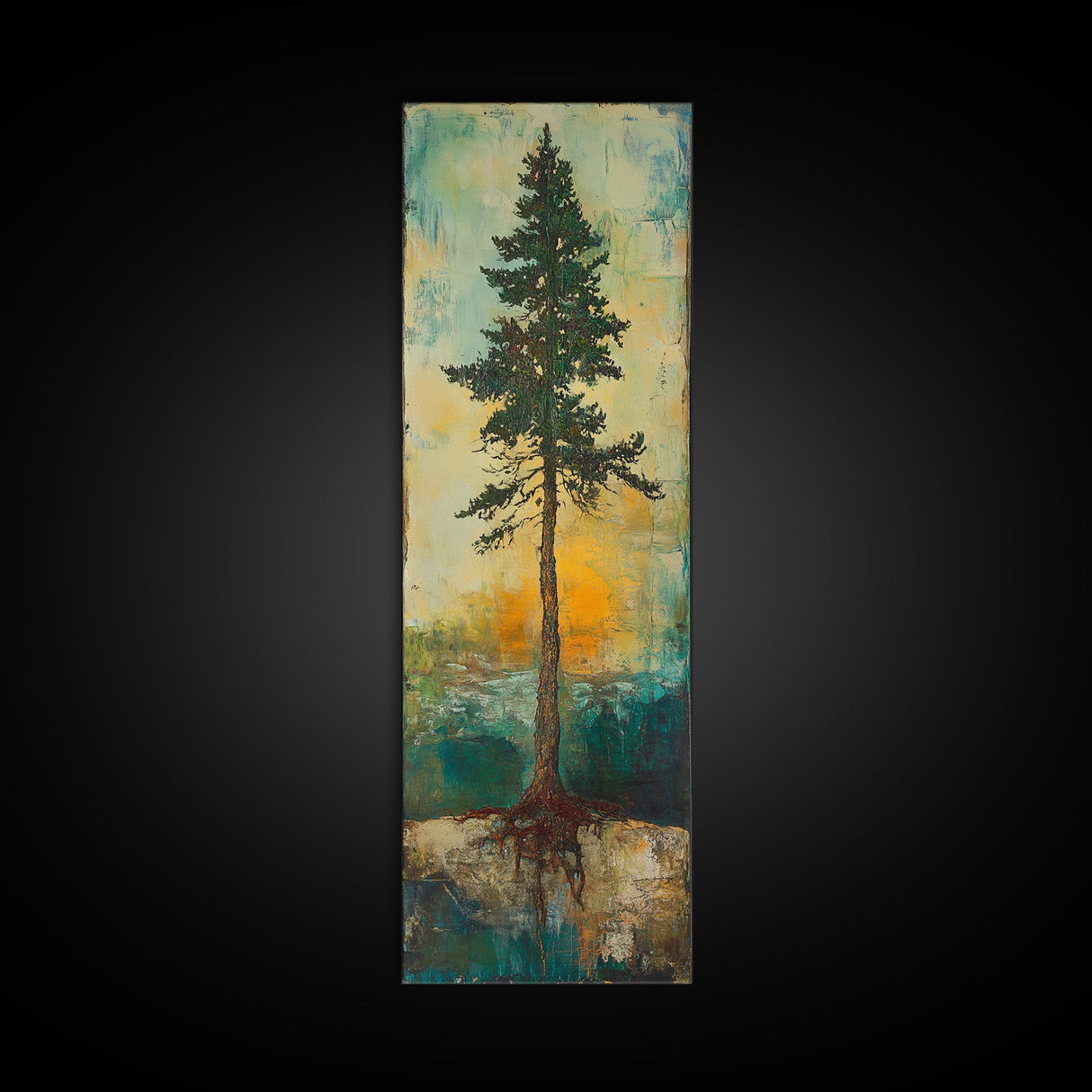 Tall Pine, wabi sabi art, rustic decor, pine tree art, nature inspired, farmhouse art, framed canvas print, above bed art