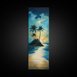 Tropical Sunset, palm tree painting, Hawaii art, ocean waves, coastal wall art, nautical decor, framed canvas print