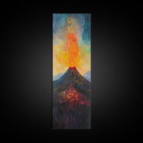 Erupting Volcano, landscape painting, moody art, fiery art, dramatic wall art, southwest wall art, framed canvas print, rustic decor