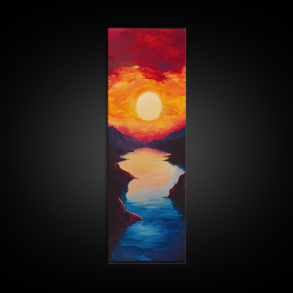 Fiery Sunset, pink orange wall art, landscape painting, moody art, dramatic wall art, framed canvas print, horizontal wall art