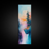 Dreamy Landscape, Pine Tree Art, Mountain Painting, Blue and Green Wall Art, Tall Skinny Art, Framed Canvas Print, Rustic Wall Art