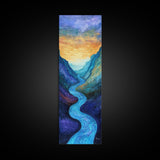 Sunset River, Horizon Painting Gray White, Lake Tahoe Art, Moody Art, Southwest Wall Art, Framed Canvas Print, Vertical Wall Art