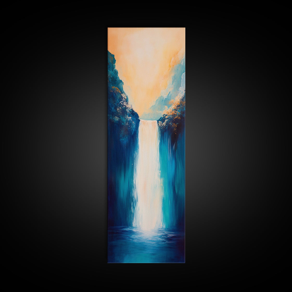 Waterfall Painting, Blue and Green Wall Art, Nature Landscape, Vertical Wall Art, Coastal Decor, Canvas Print, Gift Idea, Boho Art