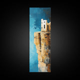 Cliff House Painting, Rustic Art, Coastal Landscape Art, Blue and Green Wall Art, Framed Canvas Print, Nautical Decor, Gift Idea