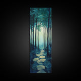 Forest Path, pine tree art, wabi sabi wall art, rustic decor, landscape painting, tall narrow art, green wall art, canvas print