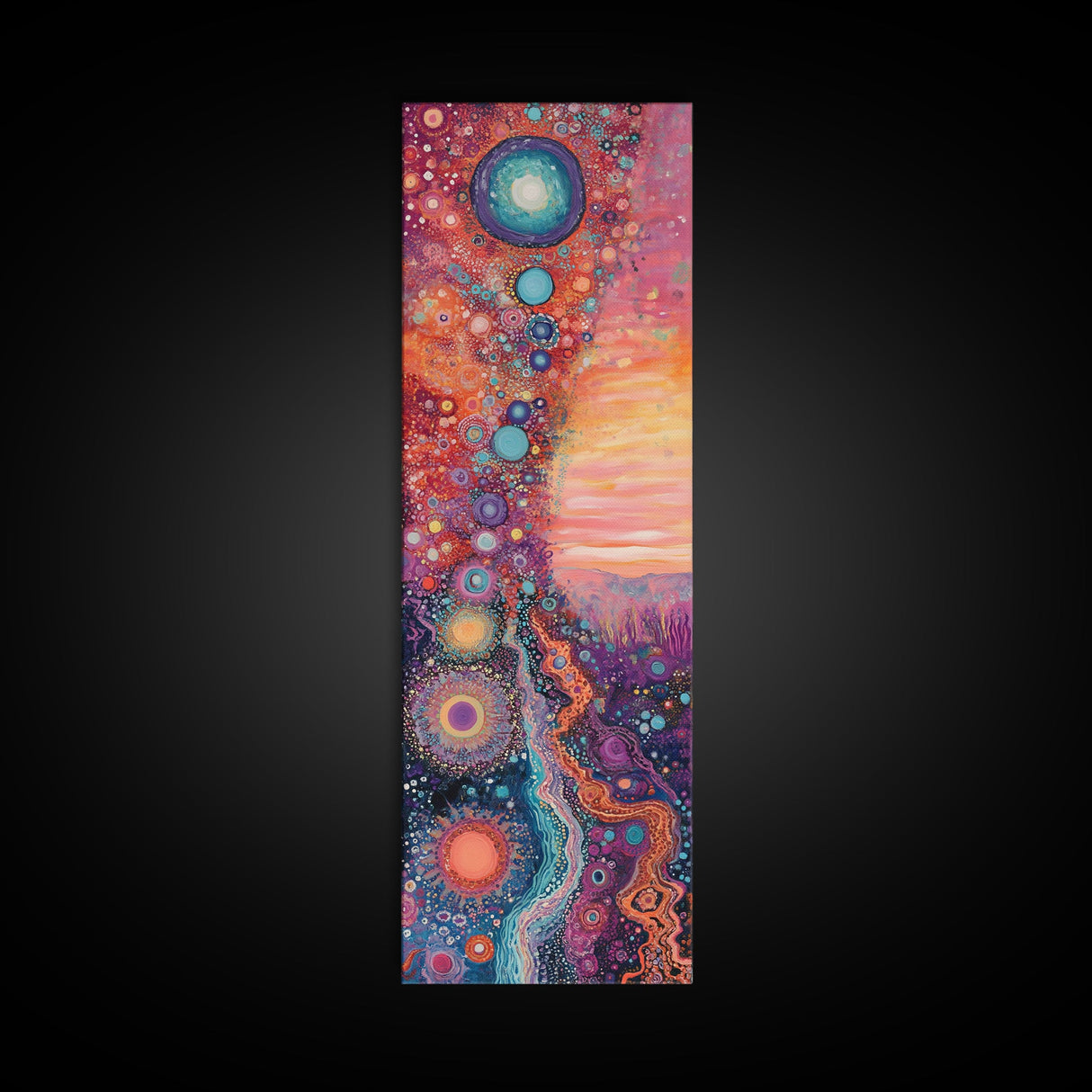 Cosmic Swirls, sacred geometry wall art, pink abstract art, brain art, therapy art, pink orange wall art, vertical wall art, canvas print