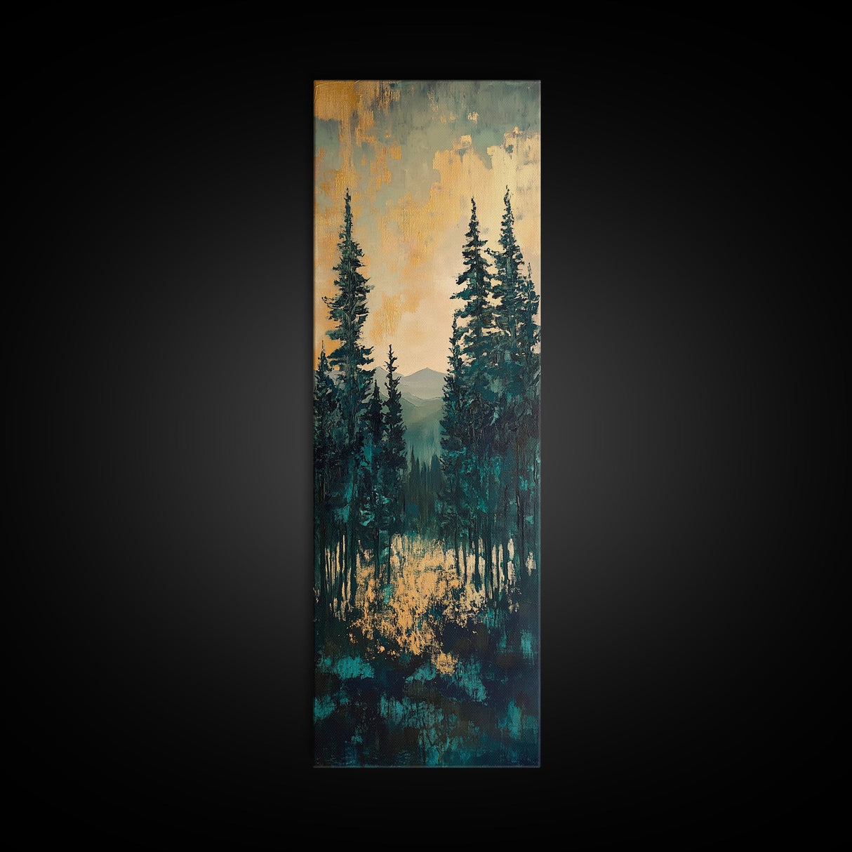 Forest Landscape, moody art, pine tree art, forest at dusk painting, mountain painting, rustic wall art, framed canvas print