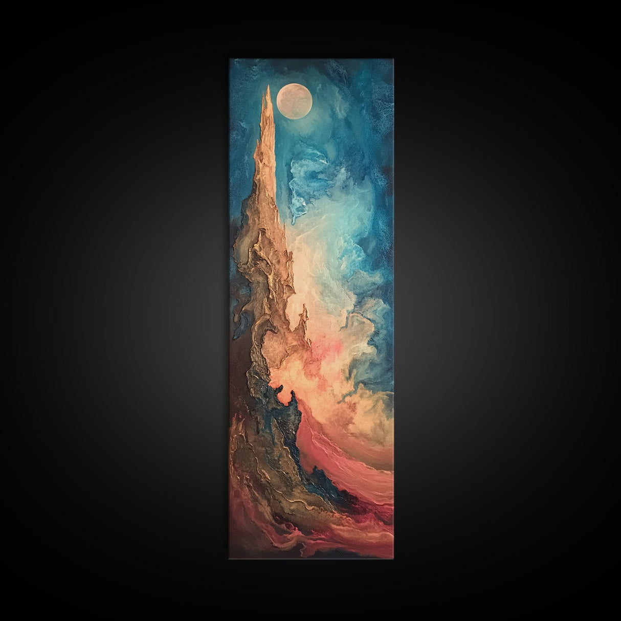 Fantasy Moon, Ozymandias art, dark romance painting, moon oil painting, moody art, framed canvas print, tall skinny art