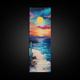 Desert Sunset, cactus painting, southwest wall art, coastal landscape art, framed canvas print, panoramic art