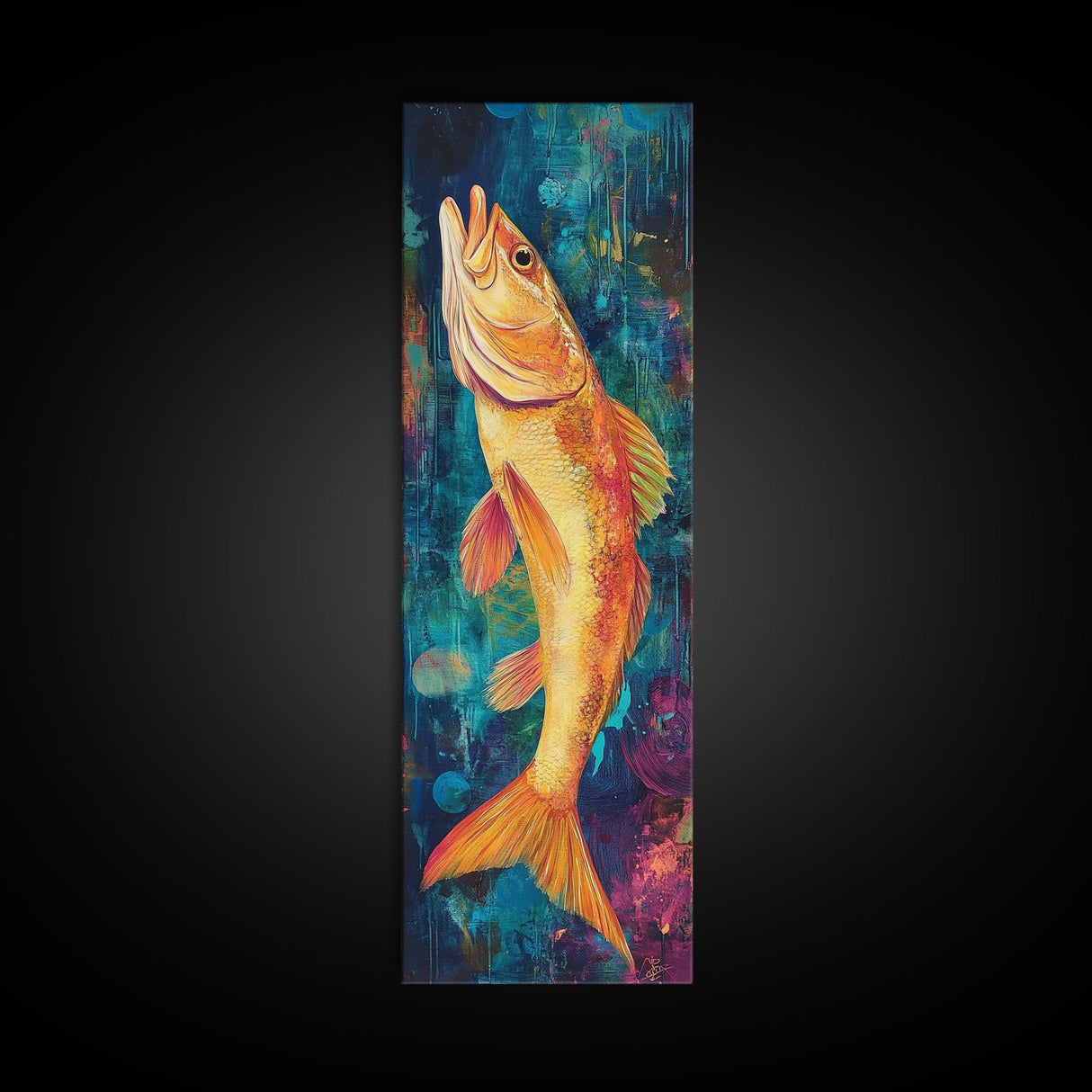 Vibrant, Fish Painting, Framed Canvas Print, koi fish painting, nautical painting, fly fishing art, coastal wall art, rustic decor, unique gift idea