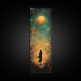 Moonlight, dark romance painting, moody art, forest at dusk painting, celestial art, teal wall art, framed canvas print, gift idea