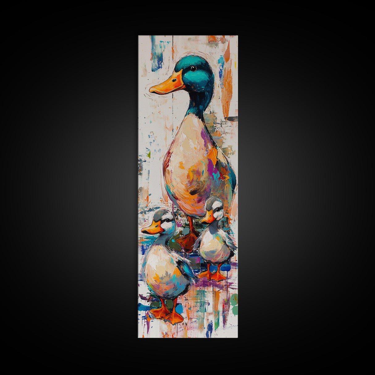 Whimsical Ducks, bird art, farmhouse art, framed canvas print, colorful animal painting, rustic wall art, above couch art