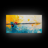 Fishing Rod, fly fishing art, nautical painting, coastal cowgirl wall art, rustic decor, blue and gold wall art, Framed Canvas Print