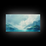 Serene Fjord, coastal landscape art, panoramic art, moody art, minimalist art, Canvas Print, above bed wall art, living room art