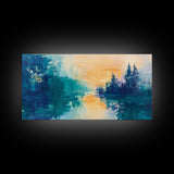 Twilight Reflection, mountain painting, sunset painting, extra wide art, horizontal wall art, Canvas Print, rustic wall art