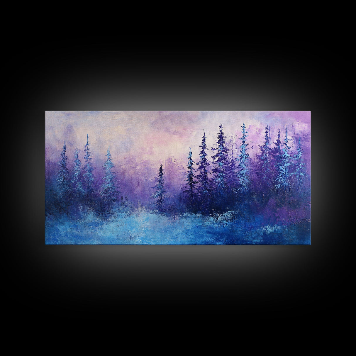 Forest at Dusk, Moody Art, Pine Tree Art, Smoky Mountain Art, Framed Canvas Print, Landscape Painting, Extra Wide Art