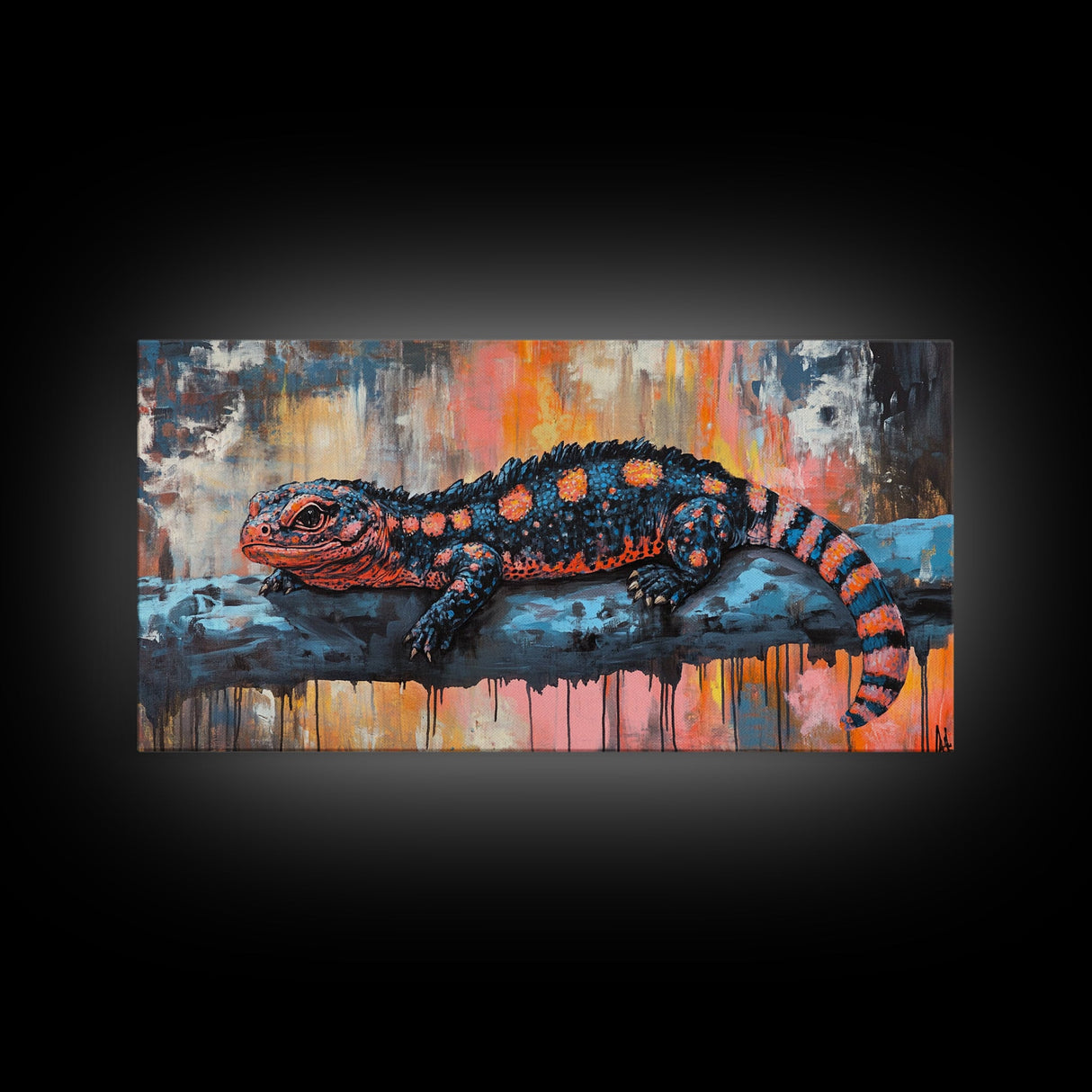 Vibrant Lizard Art, Graffiti Wall Art, Whimsical Art, Leopard Wall Art, Framed Canvas Print, Extra Wide Art, Living Room Art