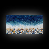 Pebble Beach, mosaic wall art, coastal decor, ocean painting, nautical decor, panoramic painting, framed canvas print
