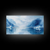 Arctic Reflections, Canvas Print, landscape painting, nautical painting, blue and green wall art, extra wide art, minimalist art