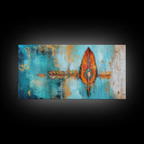 Tribal Arrow, Framed Canvas Print, geometric wall art, teal wall art, sacred geometry wall art, boho art, extra wide art