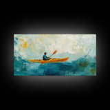 Kayaker at Sea, Canvas Print, fisherman painting, coastal painting, seascape painting, nautical decor, surf wall art, extra wide art