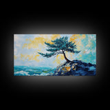 Windswept Pine Tree, Coastal Painting, Landscape Painting, Framed Canvas Print, Bedroom Art, Above Couch Art, Minimalist Art