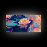 Water Lily, koi fish painting, botanical prints, pink orange wall art, floral painting, nature wall art, framed canvas print