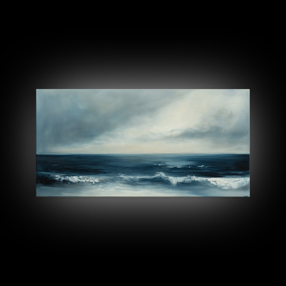 Moody Seascape, Dark Ocean, Panoramic Art, Canvas Print, Nautical Painting, Coastal Landscape Art, Extra Wide Art, Above Sofa Art