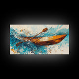 Nautical painting, boat painting, framed canvas print, extra wide art, seascape painting, rustic wall art, coastal wall art, ocean waves