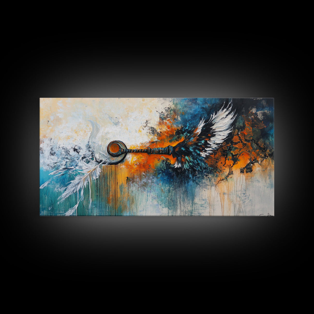 Whimsical art, framed canvas print, extra wide art, rustic wall art, abstract painting, steampunk wall art, eclectic home decor