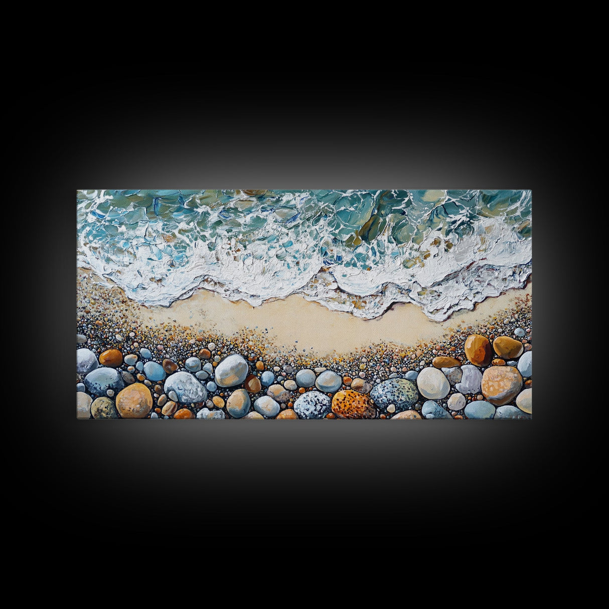 Coastal decor, beach painting, framed canvas print, extra wide art, ocean waves, seascape painting, rustic wall art, nautical wall art