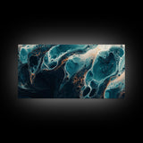 Abstract Fluid Art, moody art, blue and green wall art, wabi sabi art, extra wide art, horizontal wall art, Canvas Print