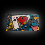 Mosaic Playing Card, mosaic wall art, rustic decor, extra wide art, textured art, blue and green wall art, Framed Canvas Print
