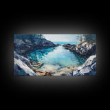 Rocky Coastal Cove, Maine oil painting, nautical decor, seascape painting, extra wide art, above bed wall art, Canvas Print