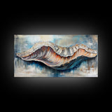 Oyster Shell, coastal painting, framed canvas print, nautical decor, oyster wall art, blue and green wall art, extra wide art