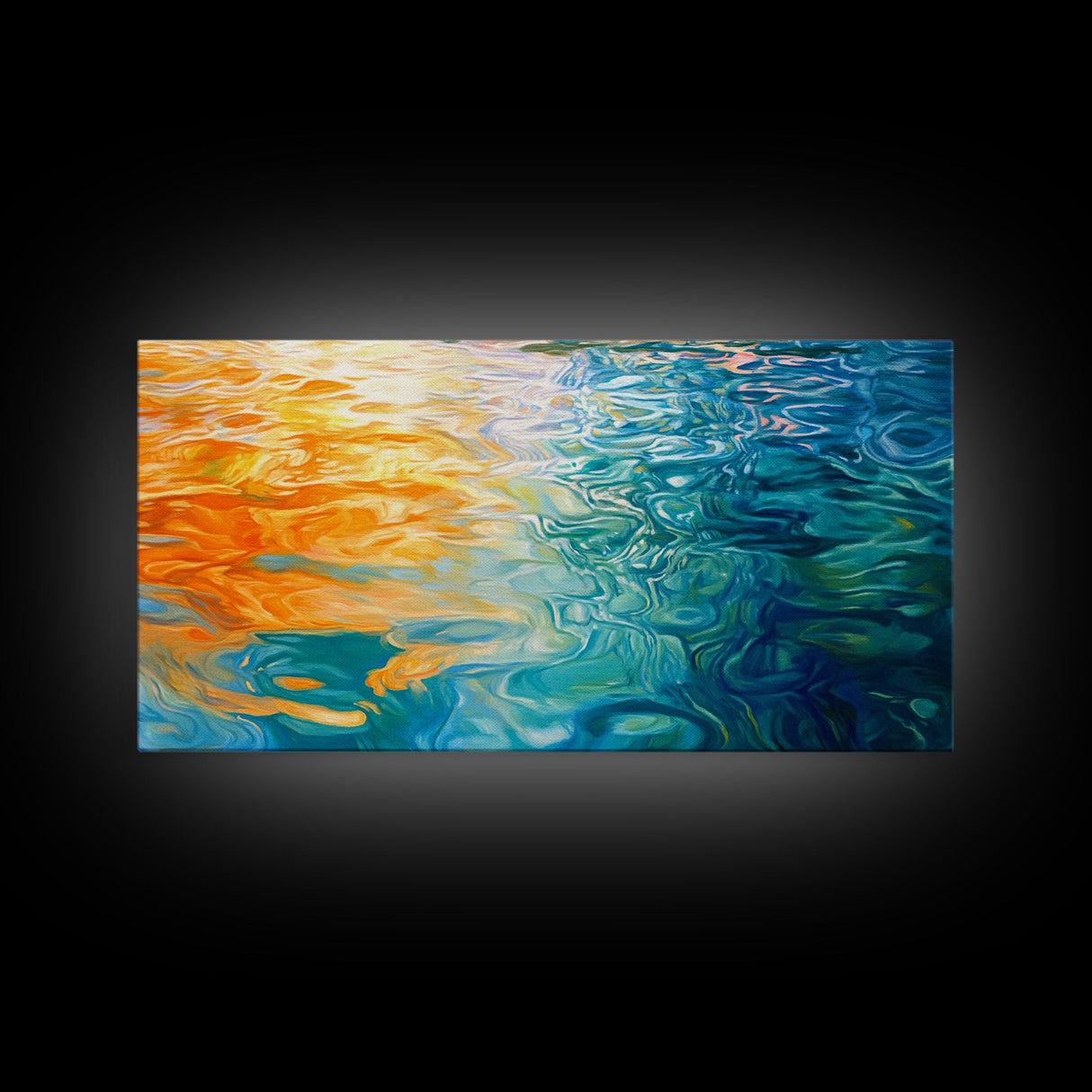 Water Reflection, Abstract Seascape, Nautical Wall Art, Coastal Painting, Horizontal Wall Art, Canvas Print, Extra Wide Art