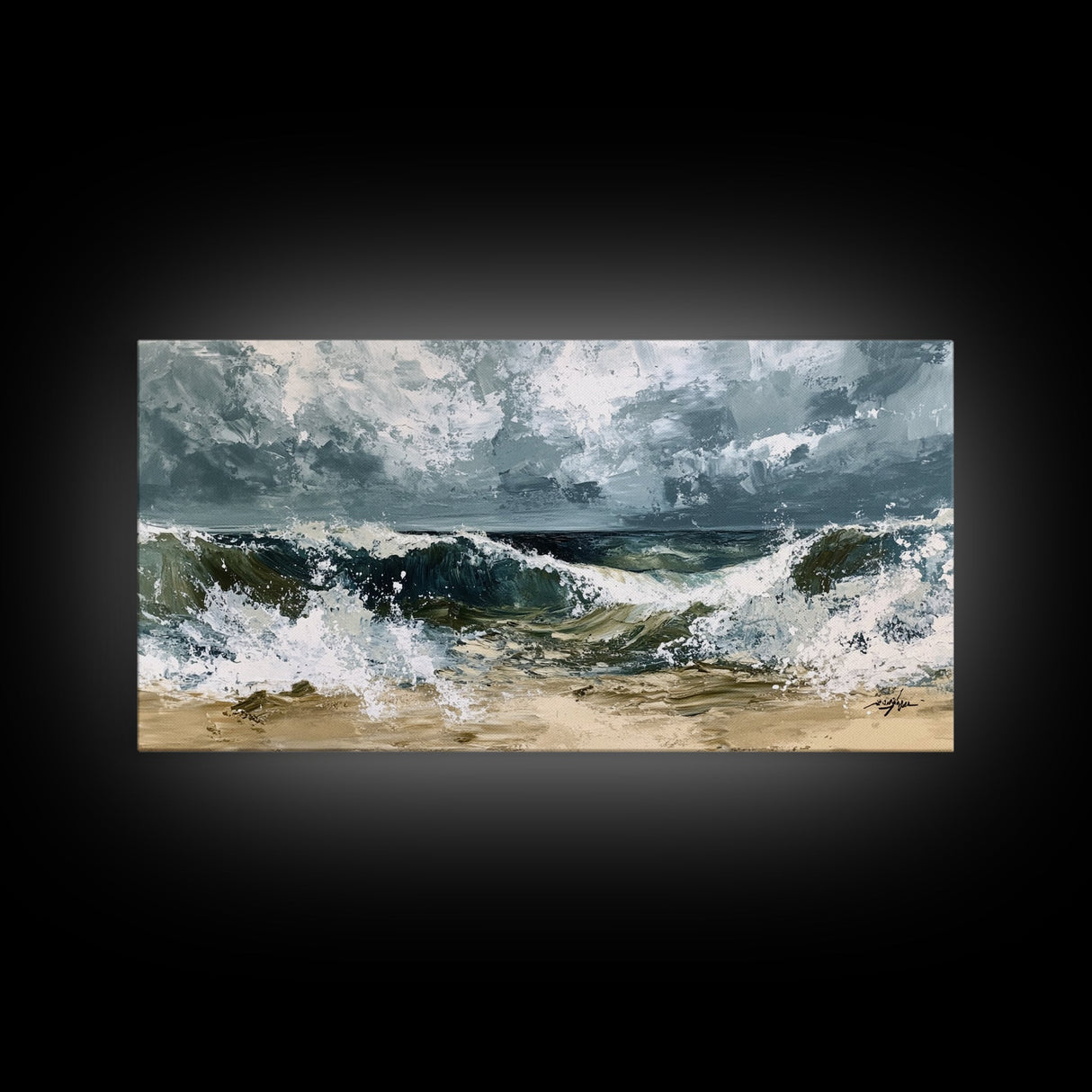 Stormy Ocean, Seascape Painting, Nautical Painting, Coastal Landscape Art, Horizontal Wall Art, Canvas Print, Rustic Decor