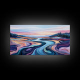 River Landscape, Abstract Art, Geometric Wall Art, Horizontal Wall Art, Extra Wide Art, Canvas Print, Living Room Art