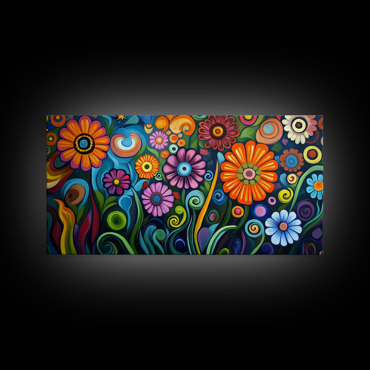 Whimsical Floral Art, Botanical Prints, Colorful Flowers, Framed Canvas Print, Wildflower Painting, Abstract Floral Artwork