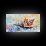 Shell Painting, Coastal Decor, Beach House Wall Art, Nautical Painting, Framed Canvas Print, Ocean Inspired Art, Oyster Shell Art