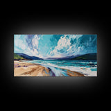 Seascape Painting, coastal landscape art, beach house decor, Ireland painting, blue and green wall art, panoramic art, canvas print