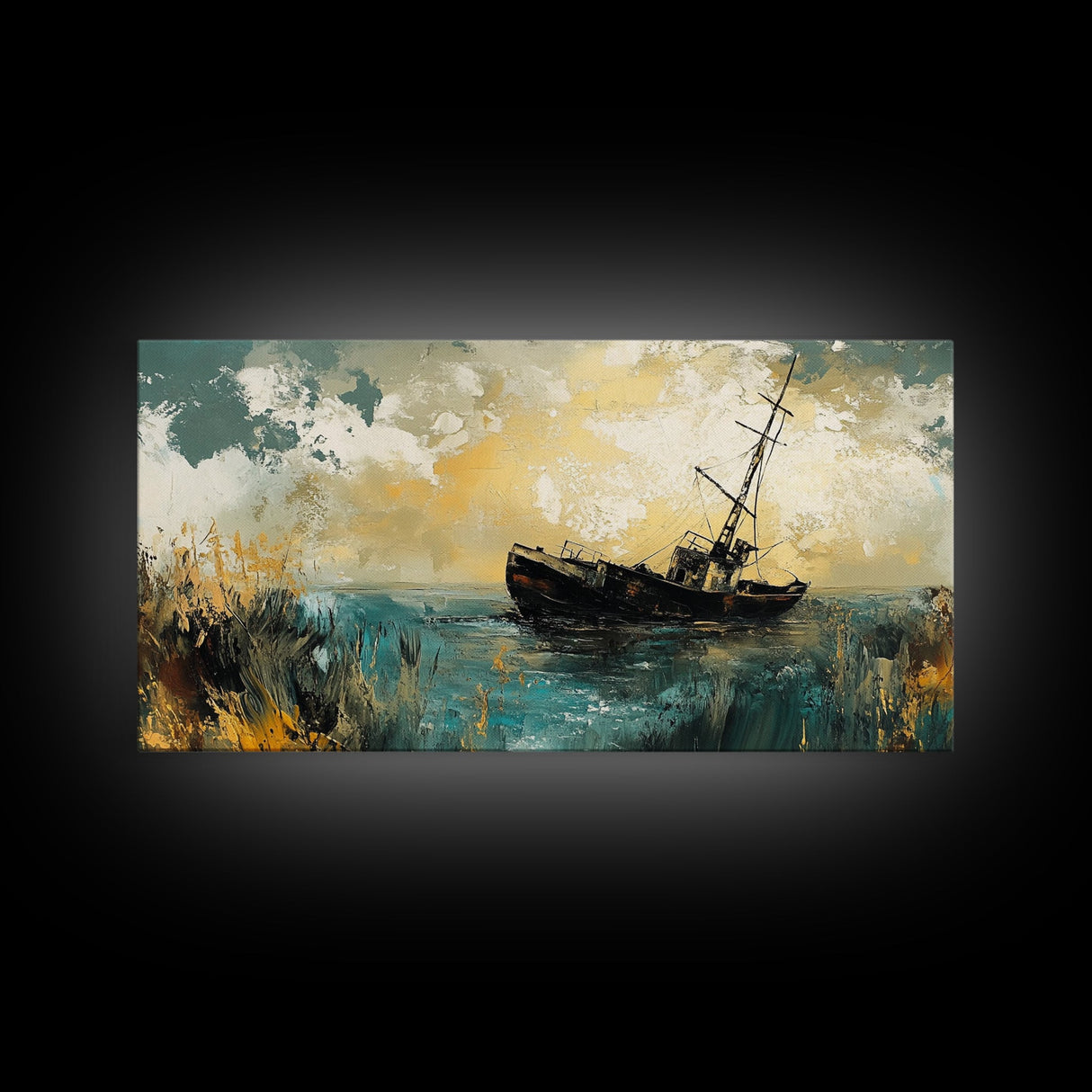 Shipwreck Painting, nautical painting, coastal wall art, moody art, fisherman painting, original painting, framed canvas print
