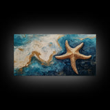 Starfish Painting, Coastal Wall Art, Ocean Art, Framed Canvas Print, Nautical Decor, Beach House Art, Blue and Green Wall Art