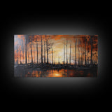 Forest at Dusk, moody art, fall landscape painting, pine tree art, framed canvas print, extra wide art, autumn wall art, rustic decor