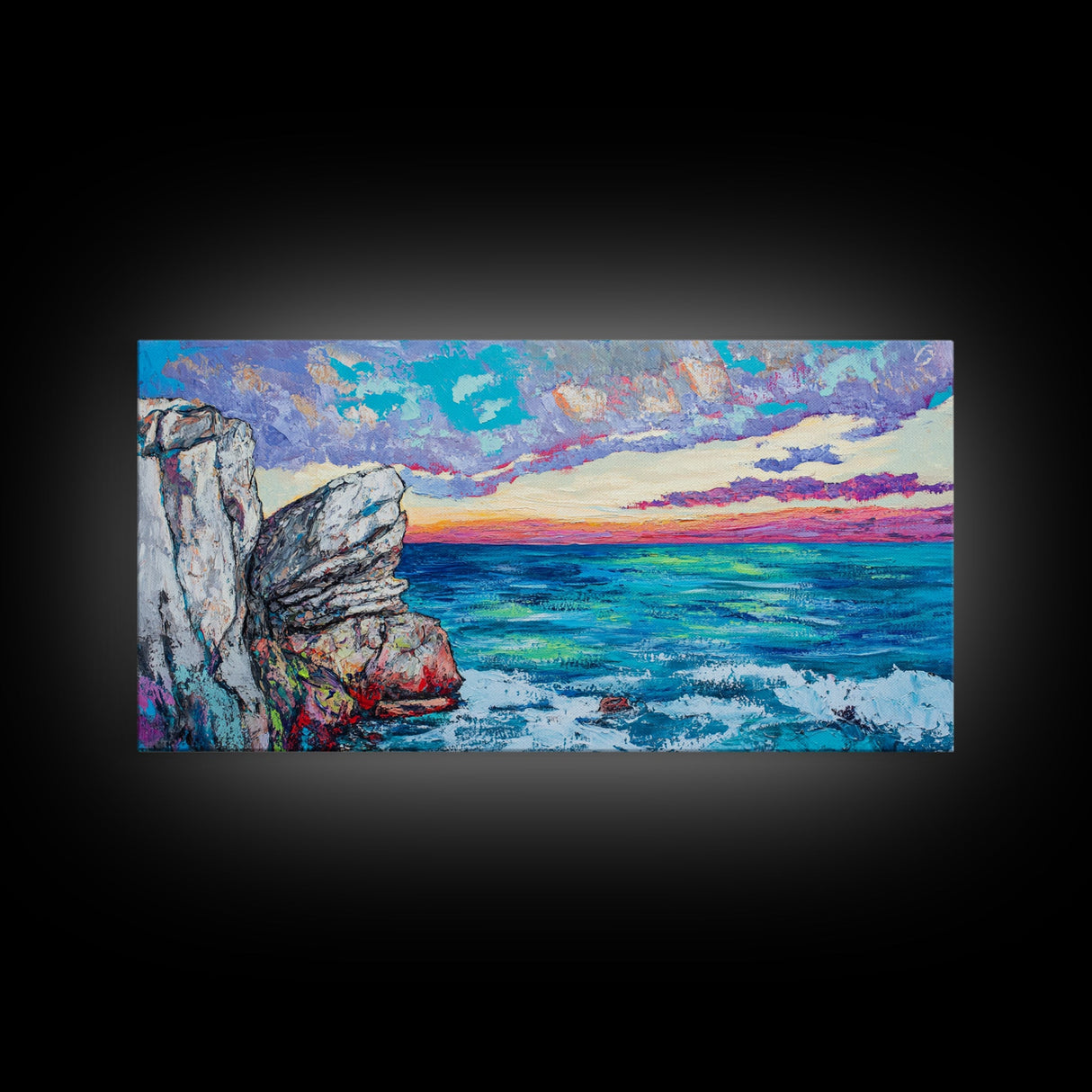 Seascape Painting, Coastal Landscape Art, Ocean Art, Framed Canvas Print, Nautical Wall Art, Living Room Art, Extra Wide Art